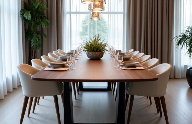 Eleganter Esstisch aus dunklem Teakholz für 8 Personen