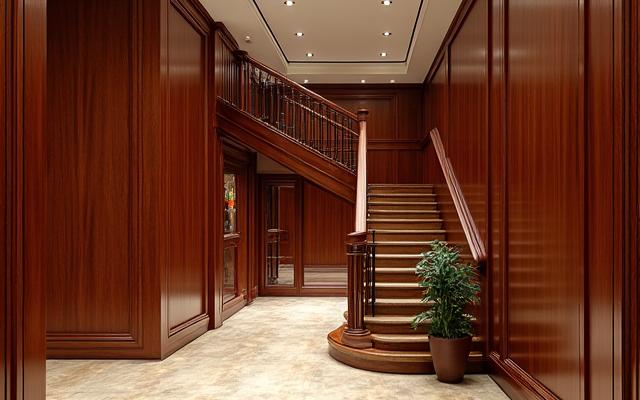 Elegante Holzvertäfelung und Treppenhaus